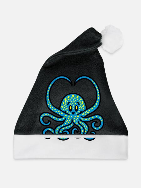 Tintenfisch Herz 3 - Weihnachtsmütze - Schwarz/Weiß
