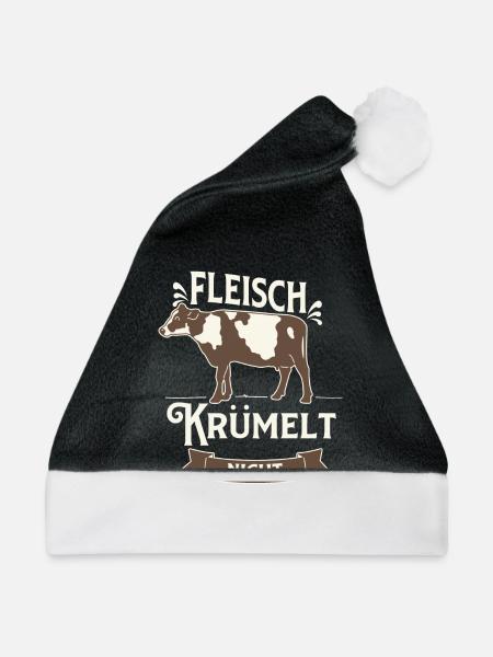 Fleisch krümmelt nicht - Grillen - Funshirt - Weihnachtsmütze - Schwarz/Weiß - Vorne