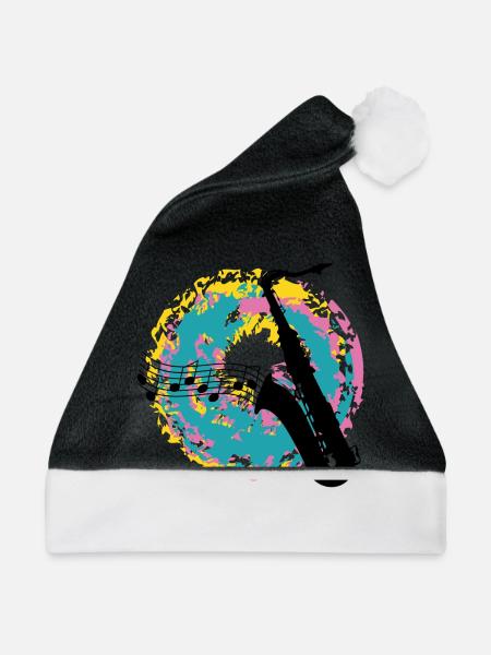 Saxofon auf Farbklecksen - Weihnachtsmütze - Schwarz/Weiß