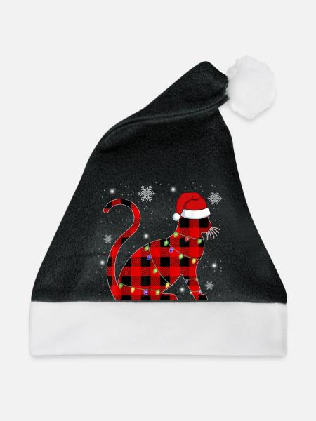 Christmas Cat T-Shirt - Weihnachtsmütze - Schwarz/Weiß - Vorne