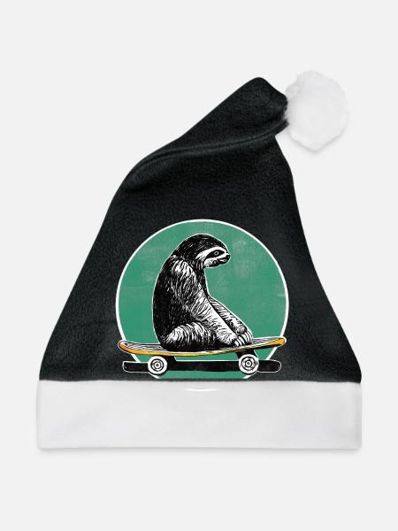 Faultier auf Skateboard - Weihnachtsmütze - Schwarz/Weiß