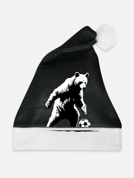 Bär spielt Fußball - Weihnachtsmütze - Schwarz/Weiß