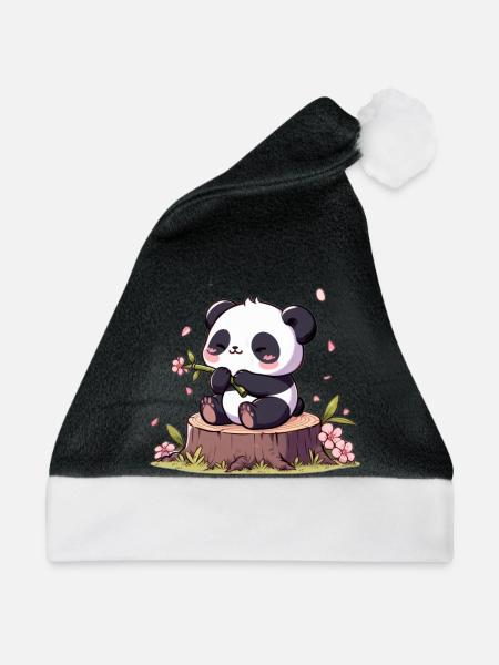 Panda auf Baumstumpf - Weihnachtsmütze - Schwarz/Weiß