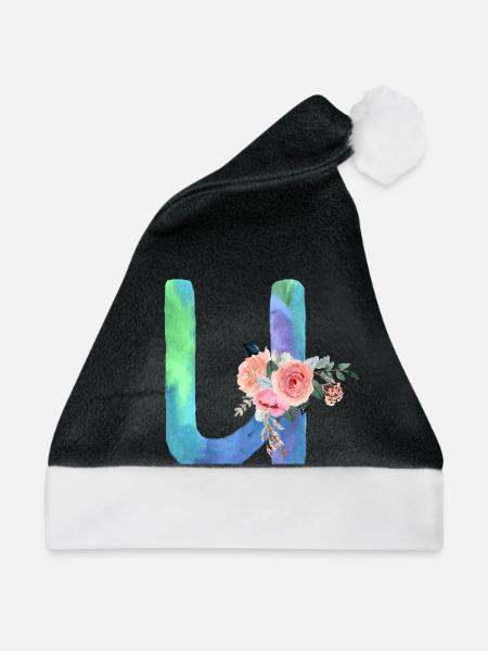 Buchstabe u Aquarell - Weihnachtsmütze - Schwarz/Weiß