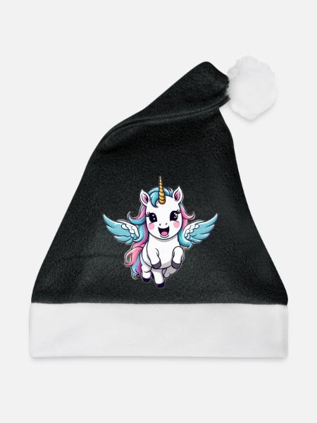 Licorne Einhorn Kawaii - Weihnachtsmütze - Schwarz/Weiß - Vorne