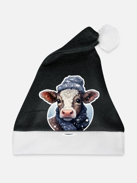 Mega süßes Kälbchen im Winter - Weihnachtsmütze - Schwarz/Weiß