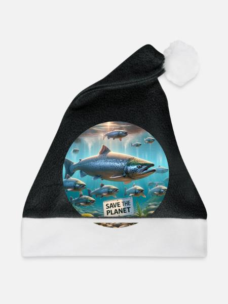Lachs Familie - Weihnachtsmütze - Schwarz/Weiß
