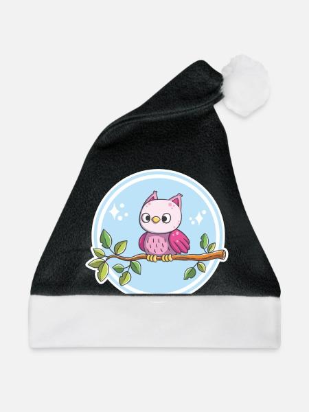 Niedliche Eule auf einem Ast - Weihnachtsmütze - Schwarz/Weiß - Vorne