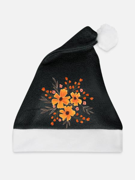 Herbstblumen, Aquarellblumen in Herbstfarben - Weihnachtsmütze - Schwarz/Weiß