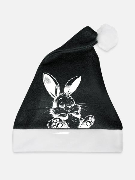 Kleines schlafendes Häschen mit großen Ohren - Weihnachtsmütze - Schwarz/Weiß - Vorne