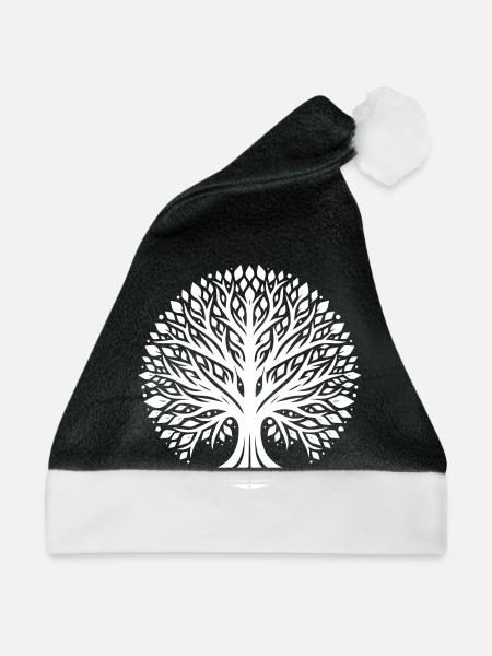 Meditative Lebensbaum Darstellung mit Ästhetik - Weihnachtsmütze - Schwarz/Weiß