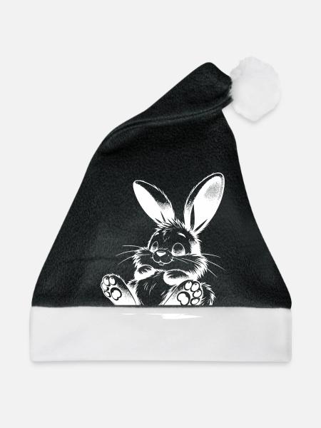 Schlafendes Kinder Häschen mit großen Ohren - Weihnachtsmütze - Schwarz/Weiß - Vorne