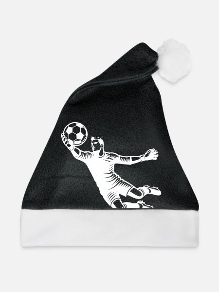 Torwart pariert spektakulären Schuss im Fußball - Weihnachtsmütze - Schwarz/Weiß - Vorne