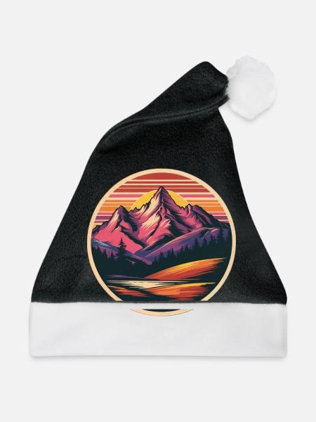 Retro Berge Landschaft - Weihnachtsmütze - Schwarz/Weiß