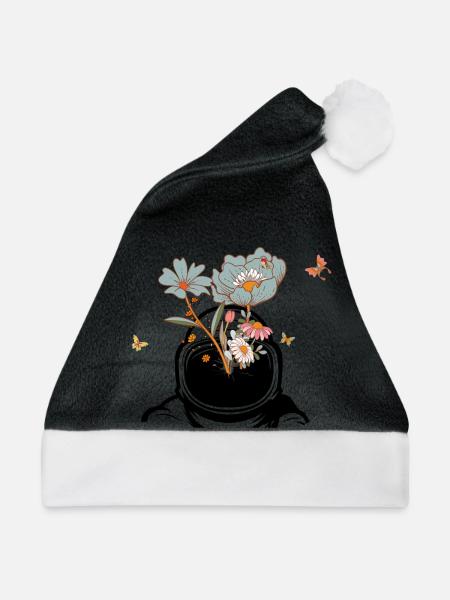 Astronaut mit Retro-Blumen - Geschenkidee - Weihnachtsmütze - Schwarz/Weiß