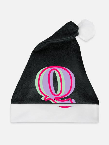Mehrfarbiger Buchstabe q - Weihnachtsmütze - Schwarz/Weiß