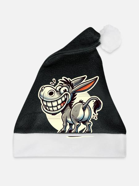 Lustiger Esel Cartoon Retro Aufkleber Design - Weihnachtsmütze - Schwarz/Weiß - Vorne
