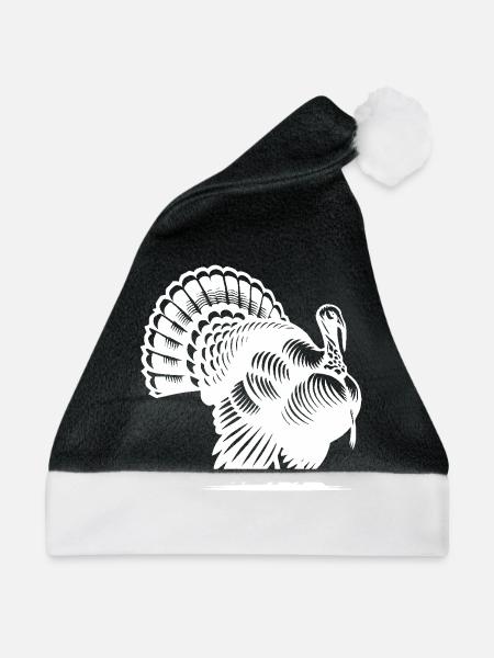Stolzer Truthahn mit riesigem Gefieder - Weihnachtsmütze - Schwarz/Weiß - Vorne