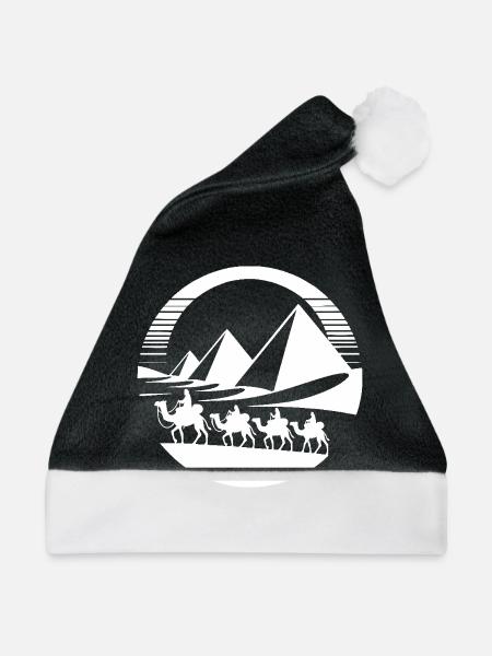 Wüstenkarawane mit Pyramiden im Hintergrund - Weihnachtsmütze - Schwarz/Weiß
