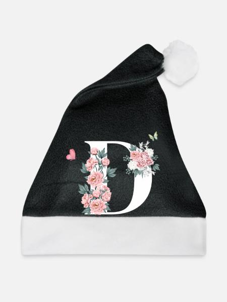 Buchstabe d rosa Blumen - Weihnachtsmütze - Schwarz/Weiß