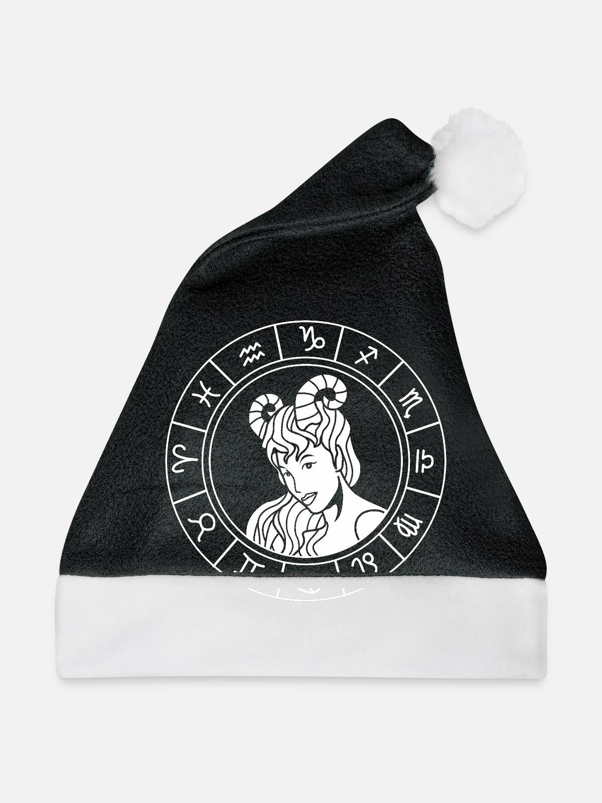 Sternzeichen Widder - Weihnachtsmütze - Schwarz/Weiß - Vorne