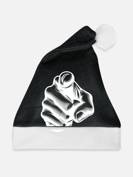 Klassischer ikonischer Fingerzeig Handgeste - Weihnachtsmütze - Schwarz/Weiß