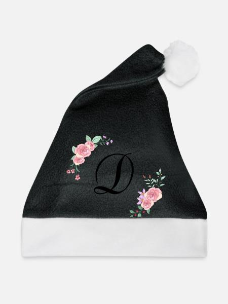 Rosa Blumenbuchstabe - Weihnachtsmütze - Schwarz/Weiß