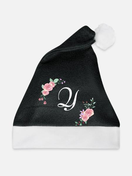 Rosa Blumenbuchstabe - Weihnachtsmütze - Schwarz/Weiß