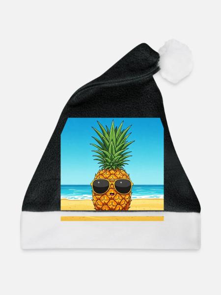 Ananas mit Sonnenbrille am Strand - Weihnachtsmütze - Schwarz/Weiß