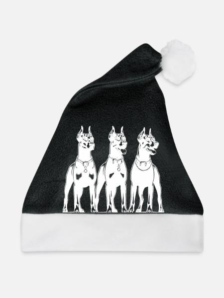 Drei schlaue wachsame Dobermänner Hunde - Weihnachtsmütze - Schwarz/Weiß - Vorne