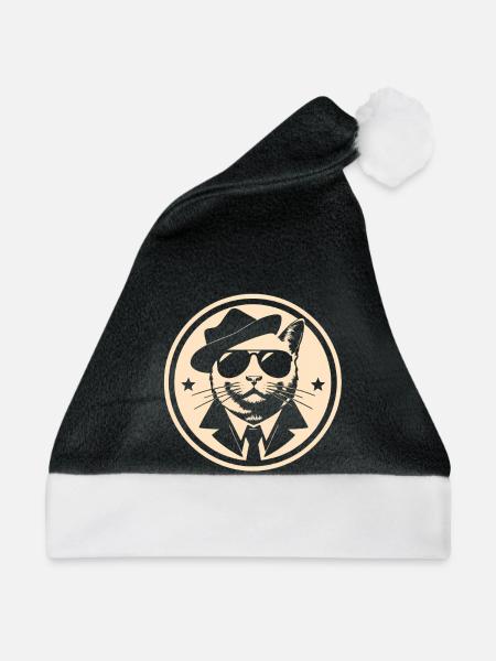 Gangster Katze - Weihnachtsmütze - Schwarz/Weiß - Vorne