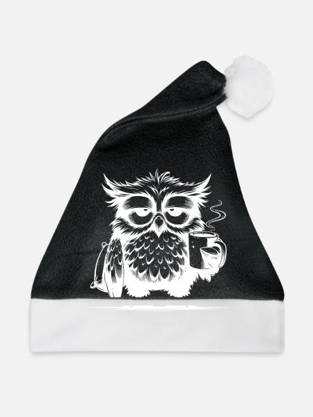 Verschlafene Weisheit – Eulen Edition mit Kissen - Weihnachtsmütze - Schwarz/Weiß - Vorne