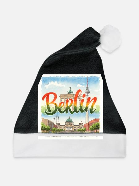 Berlin Aquarell - Weihnachtsmütze - Schwarz/Weiß