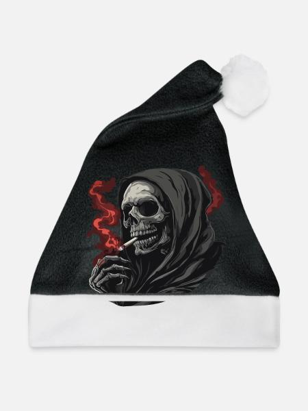 Sensenmann mit Zigarette. - Weihnachtsmütze - Schwarz/Weiß - Vorne