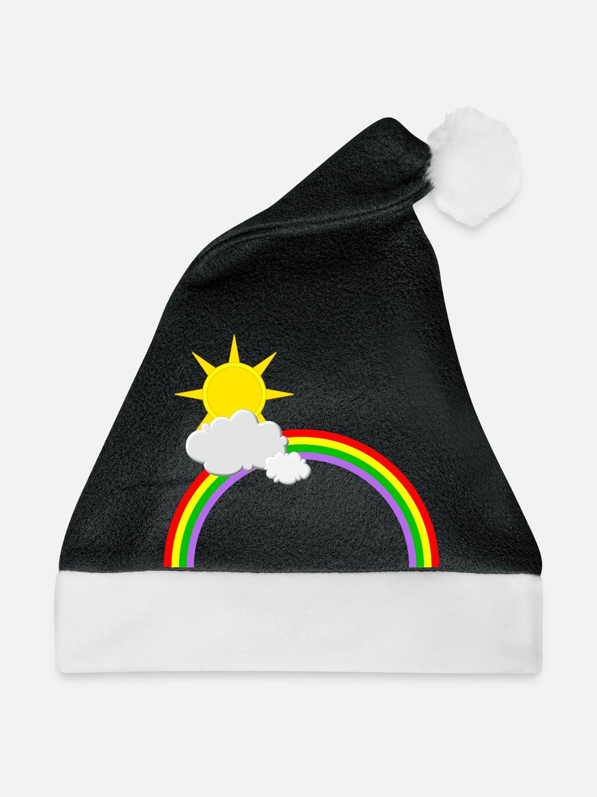 Regenbogen, Sonne, Wolken - Weihnachtsmütze - Schwarz/Weiß - Vorne