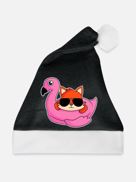 Fuchs im Flamingo - Design - Weihnachtsmütze - Schwarz/Weiß - Vorne