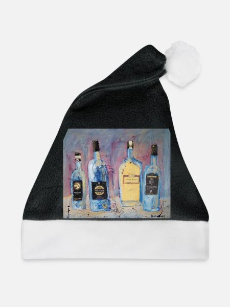 Expressive Weinflaschen vier Freunde - Weihnachtsmütze - Schwarz/Weiß