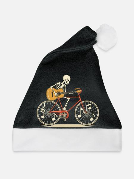 Skelettgitarrist auf dem Fahrrad - Weihnachtsmütze - Schwarz/Weiß