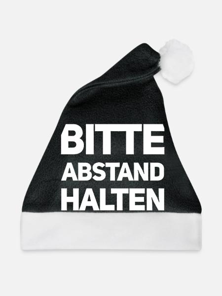 Bitte Abstand Halten Corona Krise Hinweis - Weihnachtsmütze - Schwarz/Weiß - Vorne