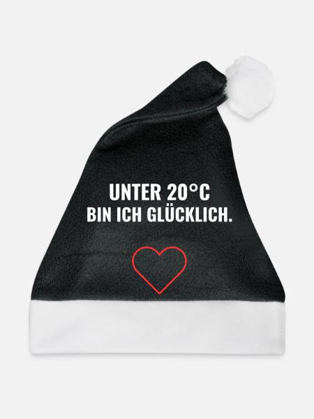 Unter 20°C bin ich glücklich. - Weihnachtsmütze - Schwarz/Weiß - Vorne