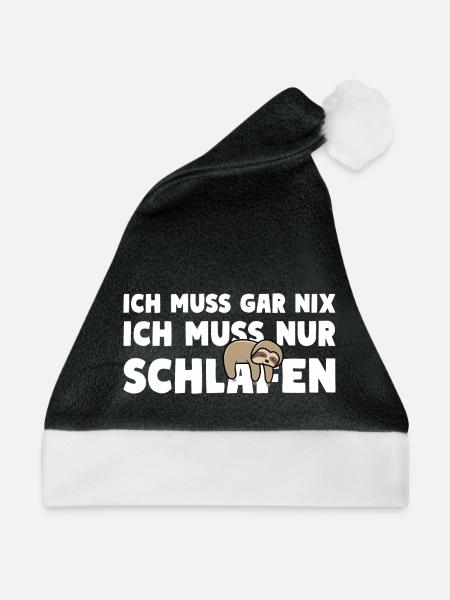ICH MUSS NUR SCHLAFEN Faultier Motto - Weihnachtsmütze - Schwarz/Weiß - Vorne