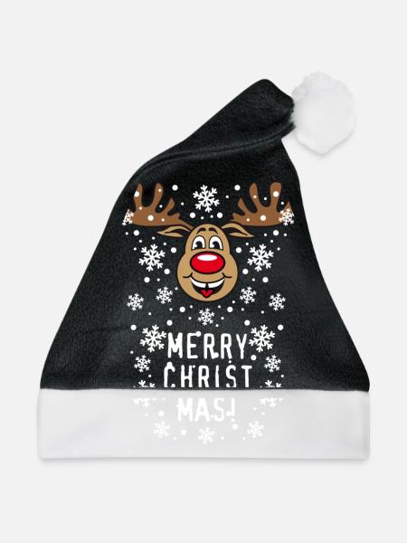 54B Deer Hirsch Rudolph Merry Christmas funny - Weihnachtsmütze - Schwarz/Weiß - Vorne