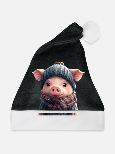 Niedliches Schweinchen - Weihnachtsmütze - Schwarz/Weiß