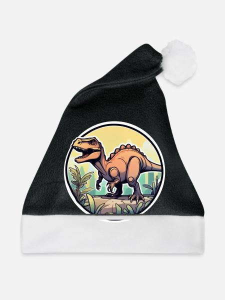 Karikatur-Dinosaurier - Weihnachtsmütze - Schwarz/Weiß