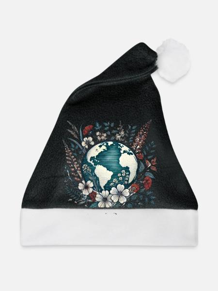 Erde - Weihnachtsmütze - Schwarz/Weiß