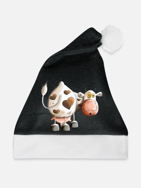 Kuh mit Herz - Weihnachtsmütze - Schwarz/Weiß