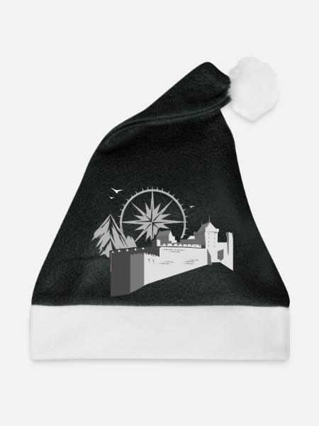 Burg mit Kompass - Weihnachtsmütze - Schwarz/Weiß