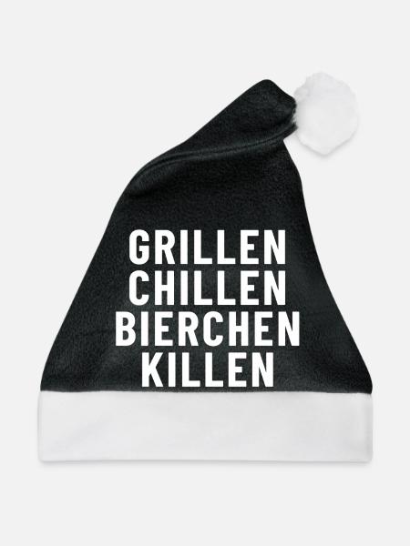 Grillen Chillen Bierchen Killen - Weihnachtsmütze - Schwarz/Weiß