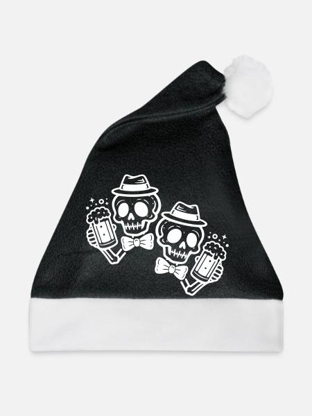 Totenköpfe mit Bierkrügen Weiß - Weihnachtsmütze - Schwarz/Weiß