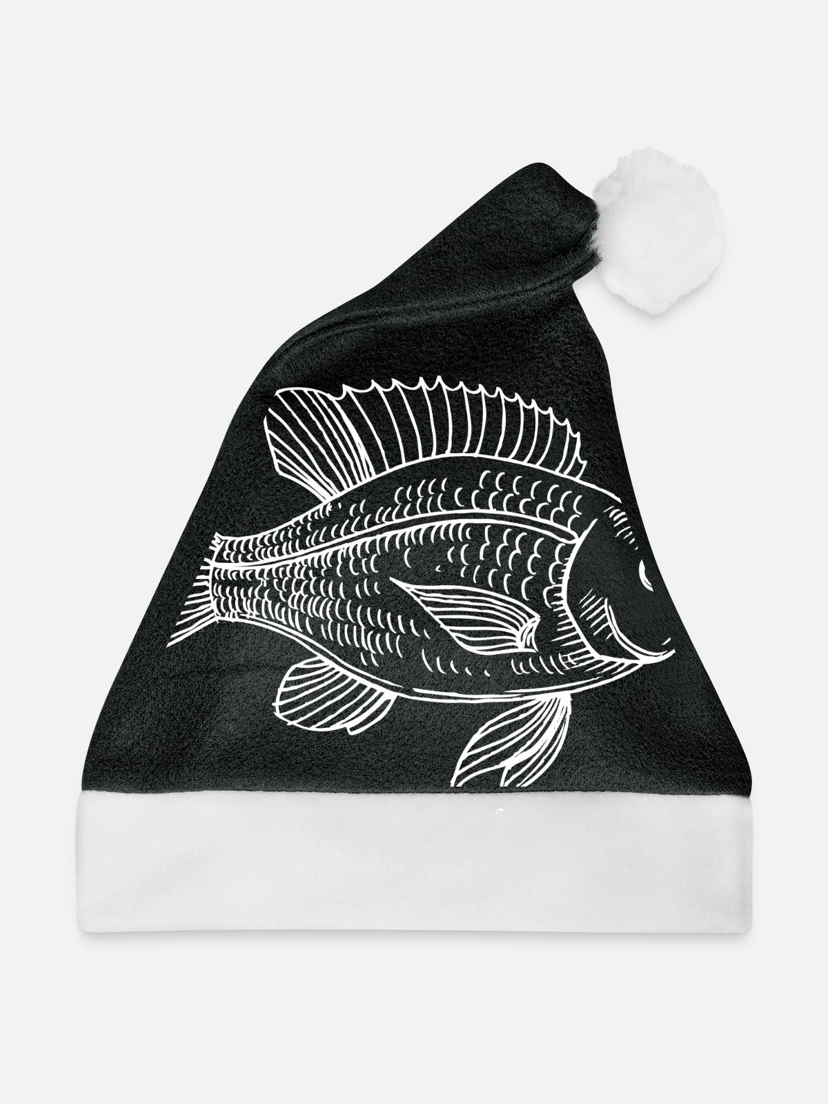 Fisch - Weihnachtsmütze - Schwarz/Weiß - Vorne